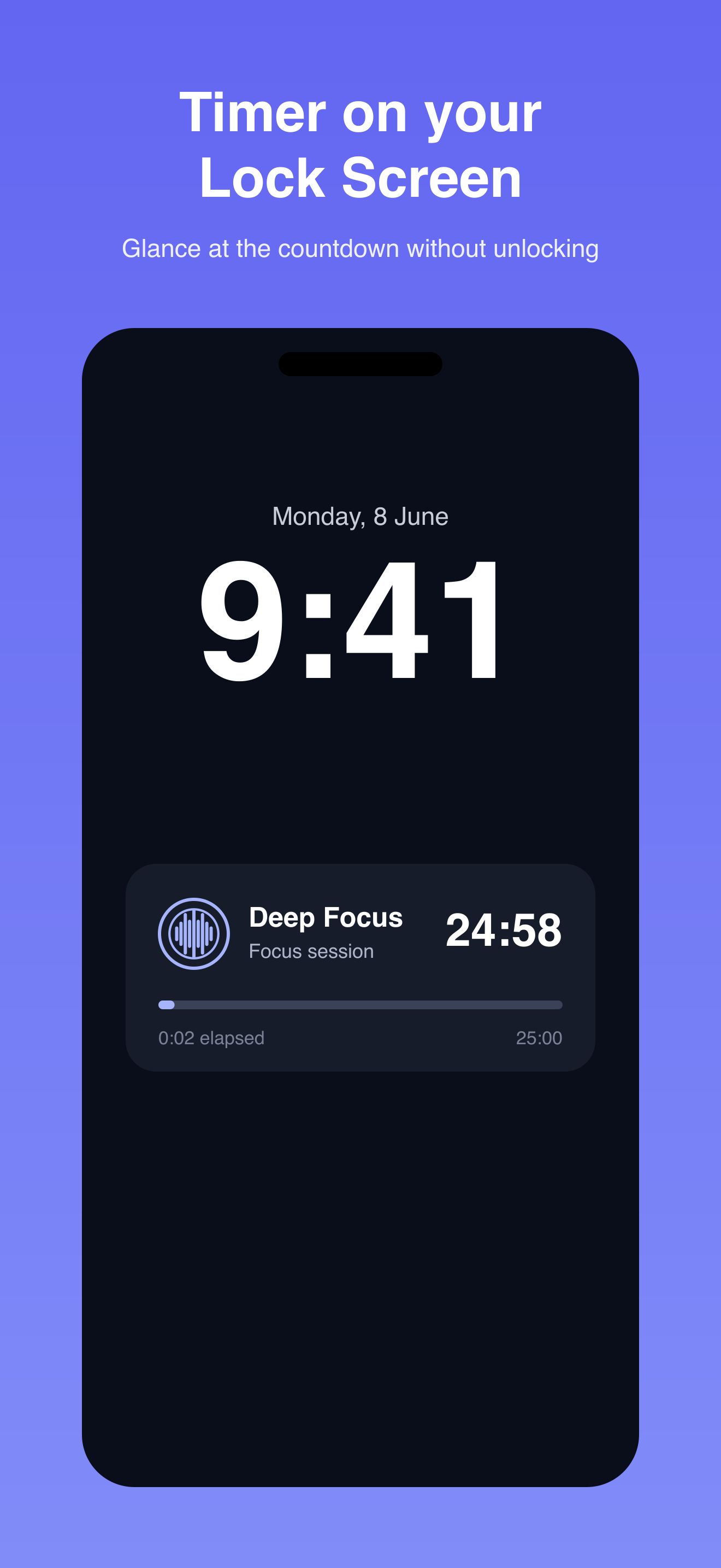 Deep Focus timer on the iPhone Lock Screen as a Live Activity